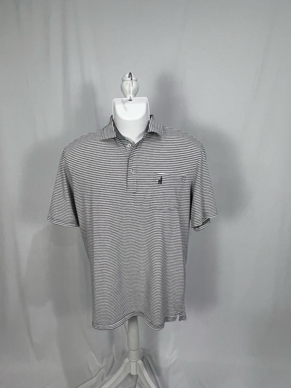 Johnnie-O Hanging Out Polo Men's XL Gray and White Striped Polo Shirt